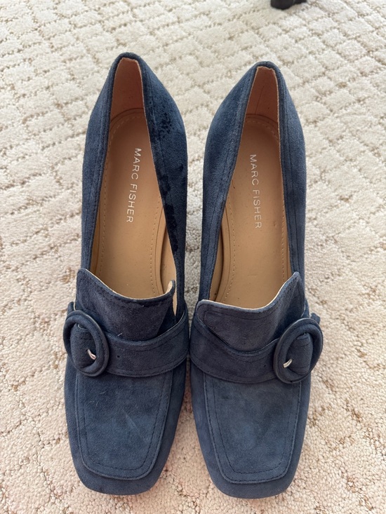 Marc Fisher Shoes - Marc Fisher Navy Suede Buckle Loafers